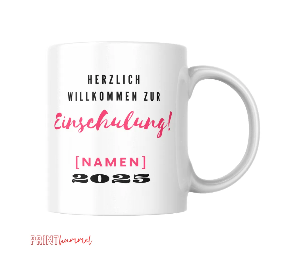 Personalisierte Einschulungstasse Pink mit Name – Geschenk zum Schulstart für Kinder