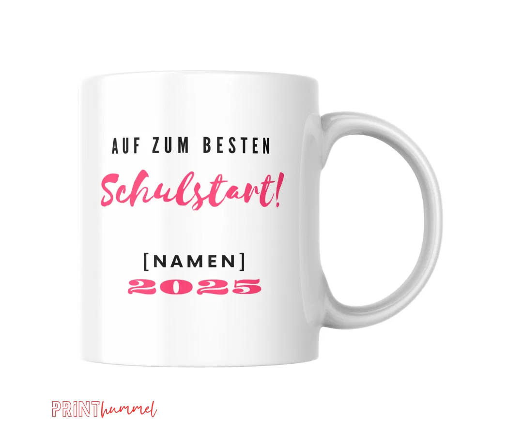 Personalisierte Einschulungstasse Pink mit Name – Geschenk zum Schulstart für Kinder
