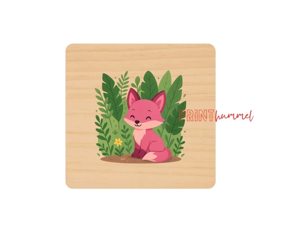 Holz-Untersetzer mit niedlichem Fuchs-Motiv