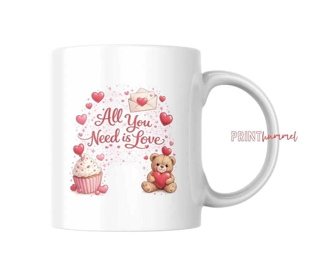 All You Need Is Love Tasse – Romantisches Geschenk mit Herz und Teddy