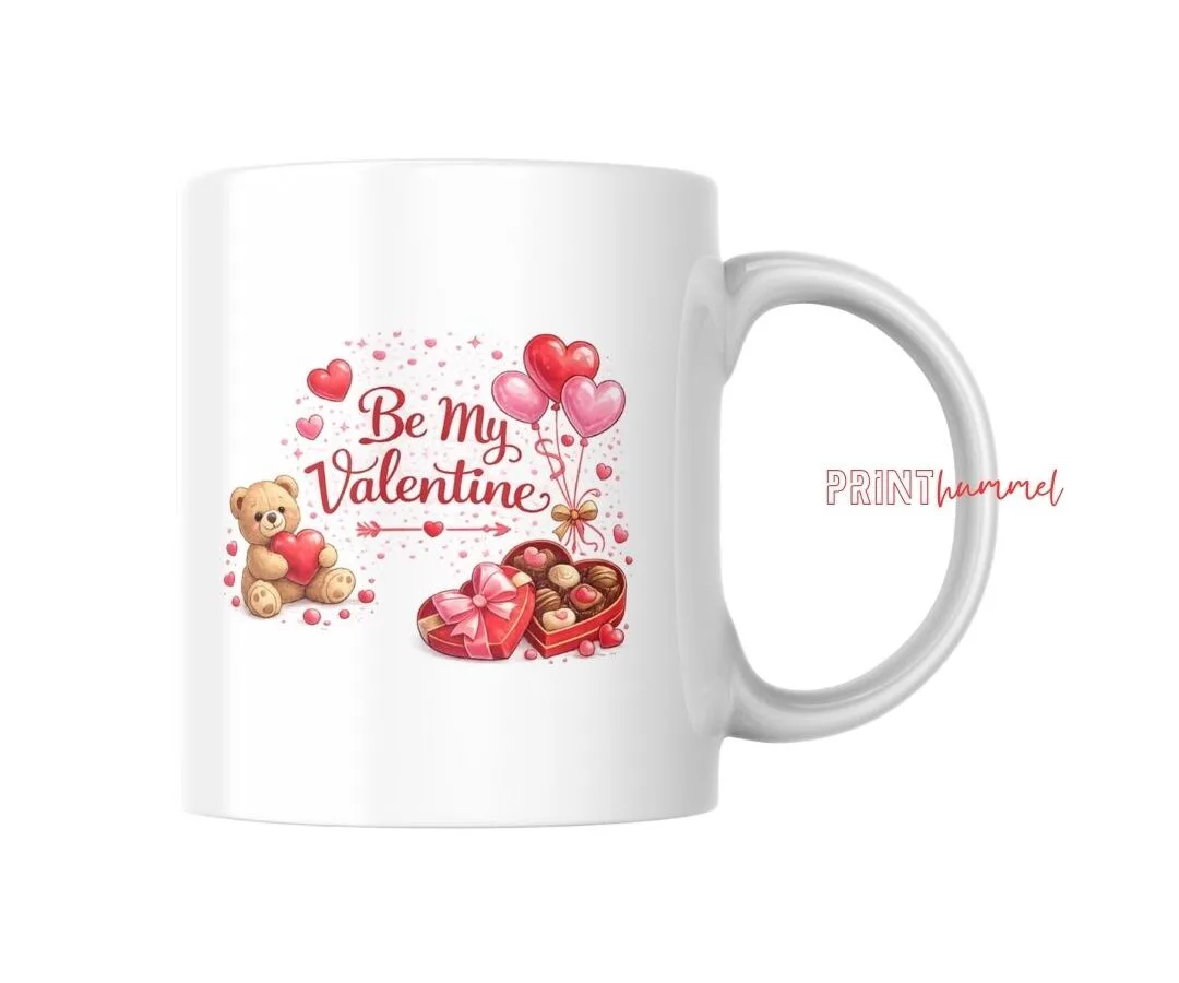 Romantische Kaffeetasse mit Herz Teddy und Pralinen