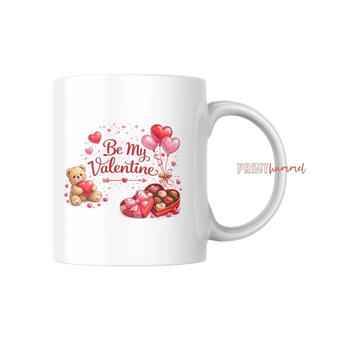 Romantische Kaffeetasse mit Herz Teddy und Pralinen